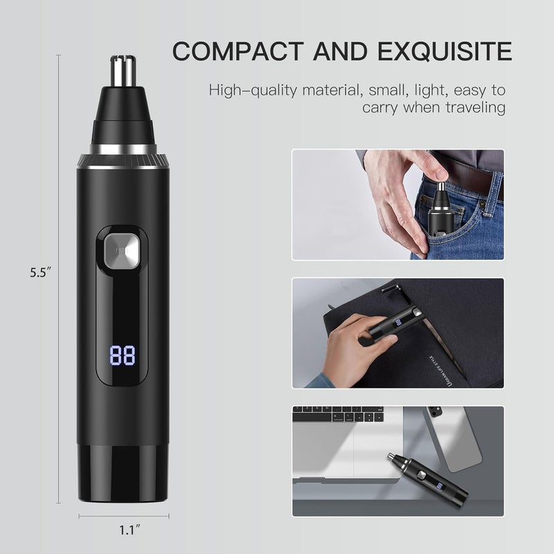 Ginity LED Display Ear and Nose Hair Trimmer Clipper for Men Women,2025 Rechargeable 2 in 1 Professional Painless Eyebrow & Facial Hair Trimmer with Powerful Motor and Dual-Edge Blades Easy Cleansing - Image 5